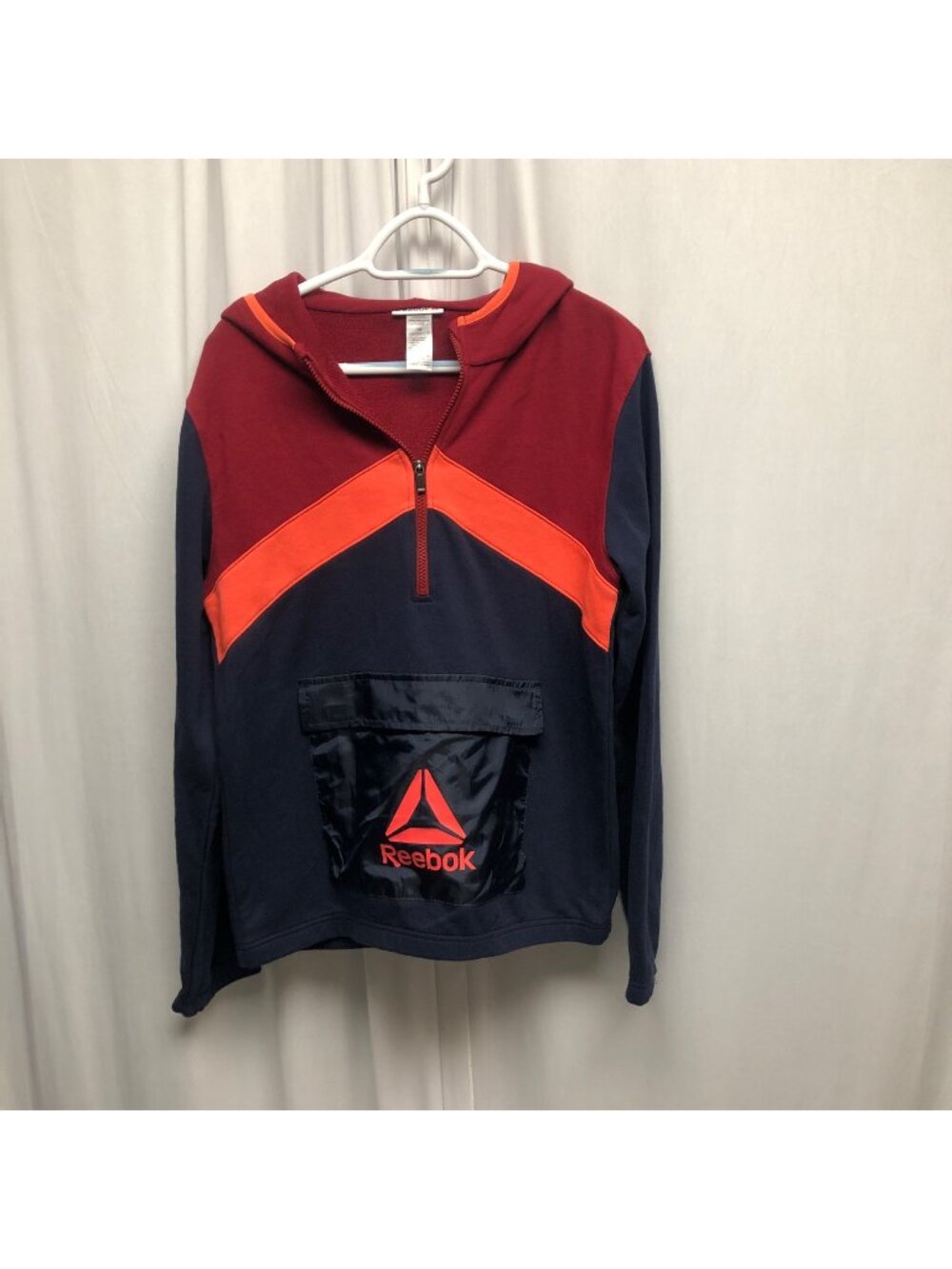 Reebok Hooded Pullover Sweatshirt Youth XXL 18 Maroon Blue Front Pocket Jacket